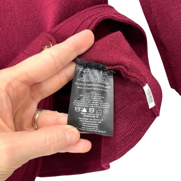Tory Burch Madison merino wool logo button cardigan Size XS cherry maroon red - Picture 8 of 8